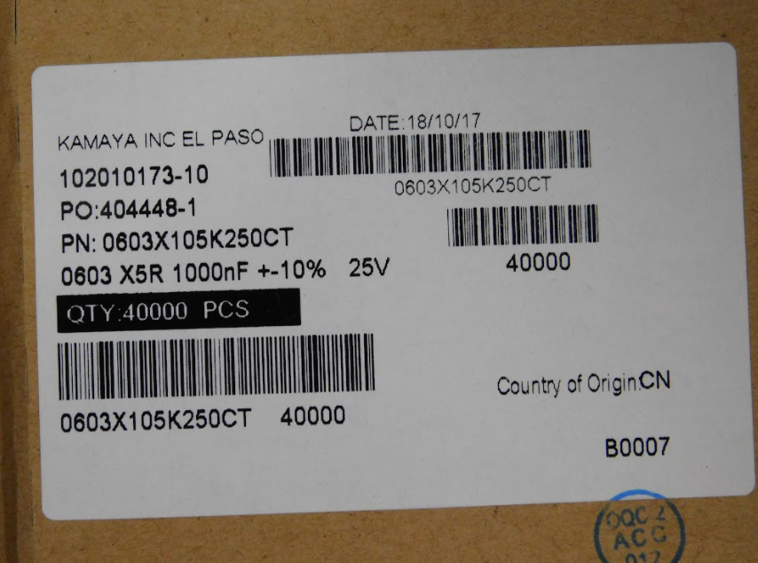 0603X105K250CT